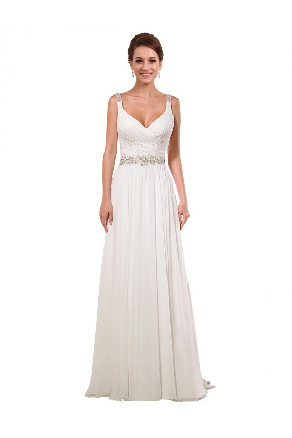 Avorio Tubino Scollatura a V Chiffona Classico Abiti da sposa Basso Prezzo