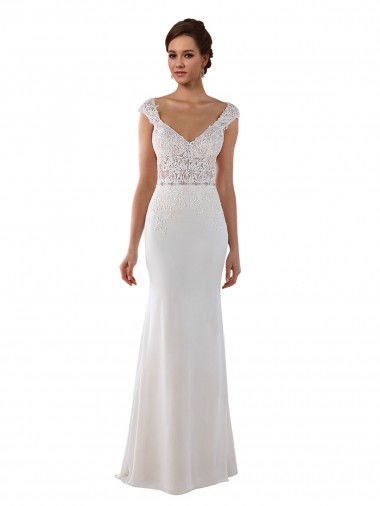 Avorio Tubino Scollatura a V Pizzo Crespo Elastico Abiti da sposa Basso Prezzo