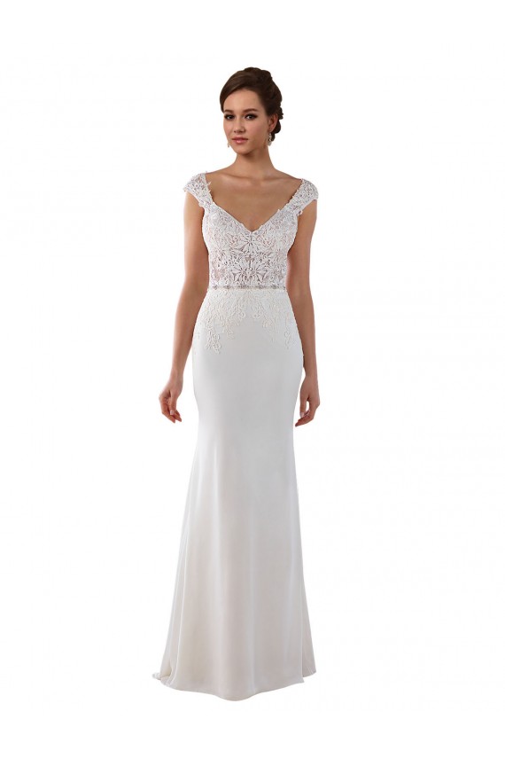 Avorio Tubino Scollatura a V Pizzo Crespo Elastico Abiti da sposa Basso Prezzo