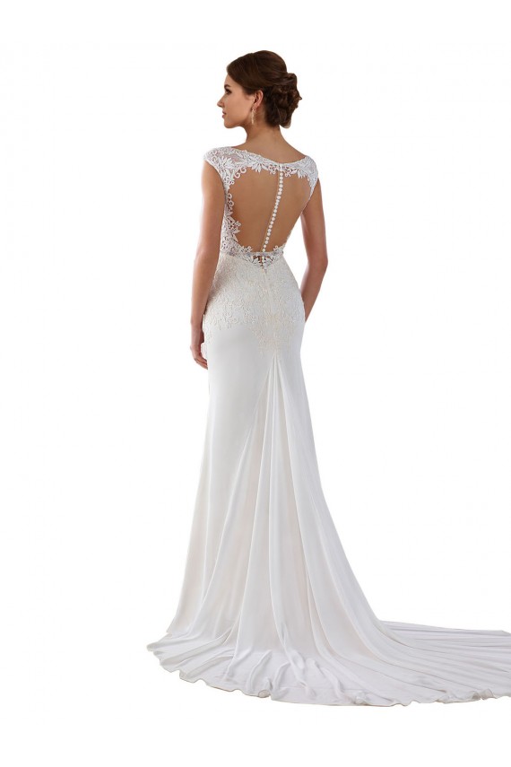 Avorio Tubino Scollatura a V Pizzo Crespo Elastico Abiti da sposa Basso Prezzo
