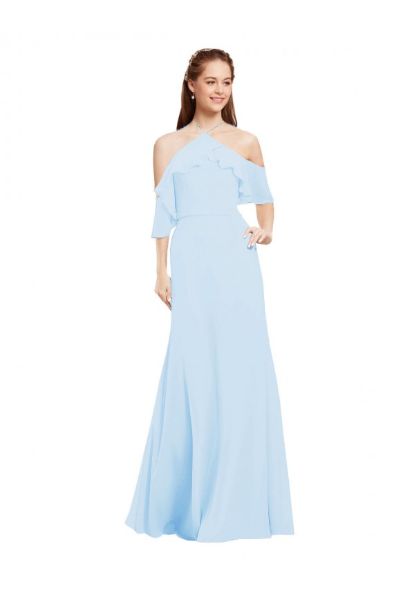 Azzurro cielo Linea A Capestro Chiffona Lunga Abiti da damigella donore Basso Prezzo