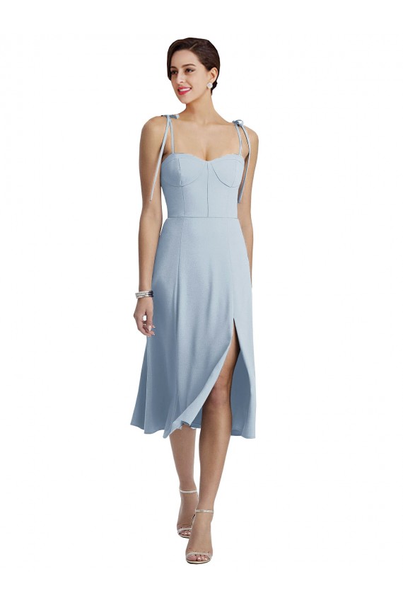 Azzurro cielo Linea A Innamorato Midi Crespo Elastico Corto Abiti da damigella donore / Abiti da ballo / Abiti da cocktail Basso Prezzo