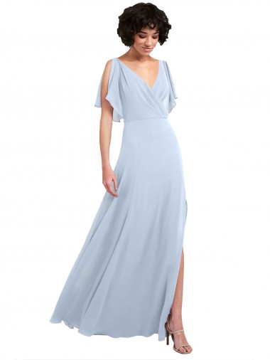 Azzurro cielo Linea A Scollatura a V Chiffona Lunga Abiti da damigella donore Basso Prezzo