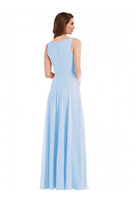 Azzurro cielo Linea A Scollatura a V Chiffona Lunga Abiti da damigella donore Basso Prezzo