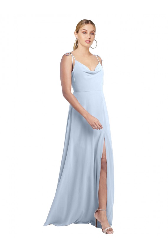 Azzurro cielo Linea A Sottili Cappuccio Chiffona Lunga Abiti da damigella donore Basso Prezzo