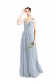 Azzurro cielo Linea A Sottili Scollatura a V Tulle Lunga Abiti da damigella donore Basso Prezzo