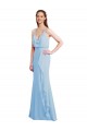 Azzurro cielo Stile sirena Sottili Scollatura a V Chiffona Lunga Abiti da damigella donore Basso Prezzo