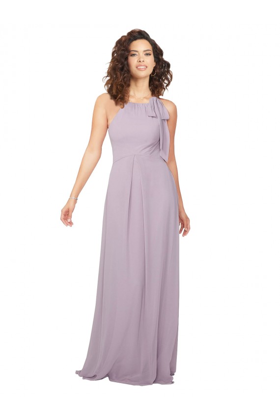Bagliore rosa Linea A Capestro Chiffona Lunga Abiti da damigella donore Basso Prezzo