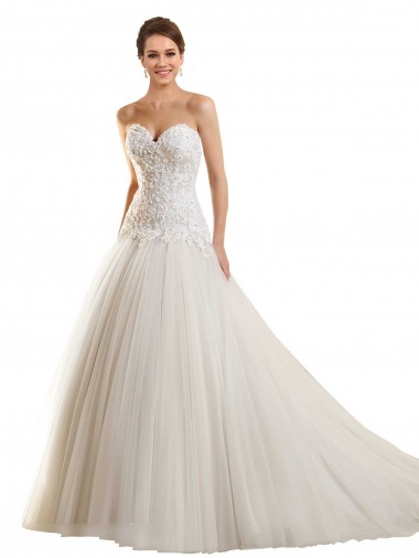 Bianco Abito da ballo Innamorato Tulle Pizzo Abiti da sposa Basso Prezzo