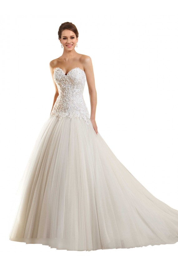 Bianco Abito da ballo Innamorato Tulle Pizzo Abiti da sposa Basso Prezzo