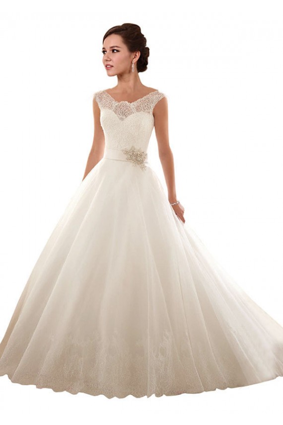 Bianco Abito da ballo Tulle Pizzo Abiti da sposa Basso Prezzo
