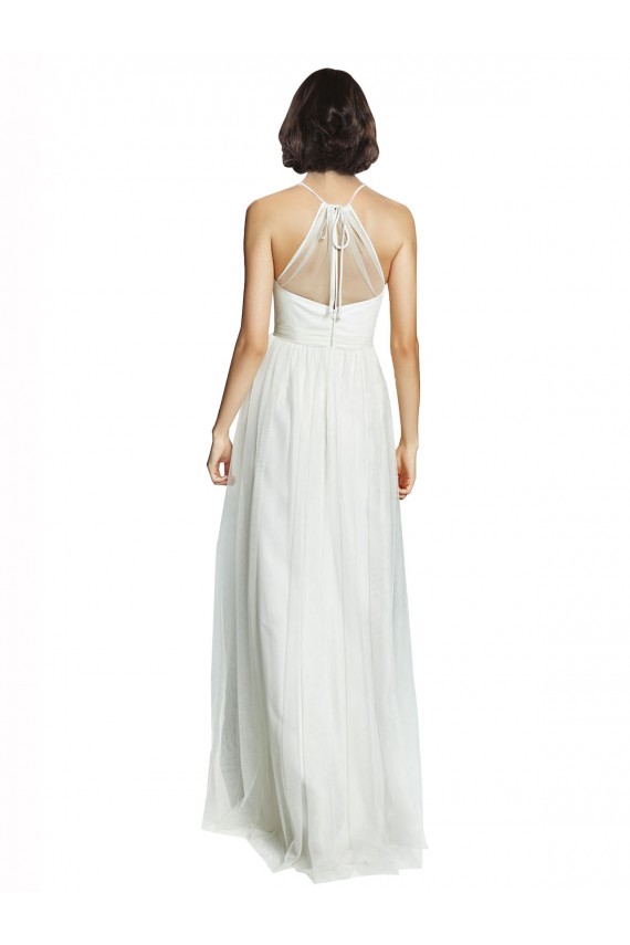 Bianco Linea A Capestro Alto Collo Tulle Lunga Abiti da damigella donore Basso Prezzo