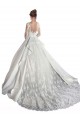 Bianco Linea A Illusione Cattedrale di treno Raso Pizzo Abiti da sposa Basso Prezzo