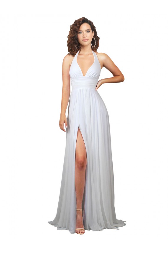 Bianco Linea A Scollatura a V Sweep treno Chiffona Semplice Spiaggia Abiti da sposa Basso Prezzo