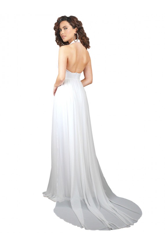 Bianco Linea A Scollatura a V Sweep treno Chiffona Semplice Spiaggia Abiti da sposa Basso Prezzo