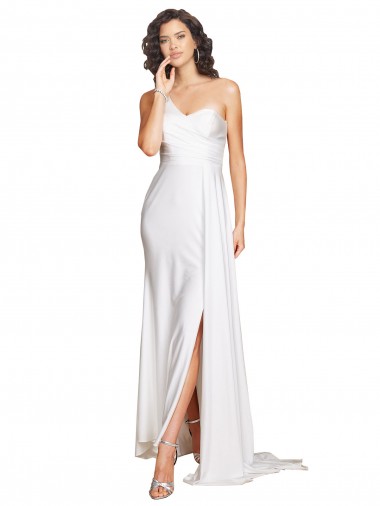 Bianco Linea A Una spalla Raso Setoso Abiti da sposa Basso Prezzo