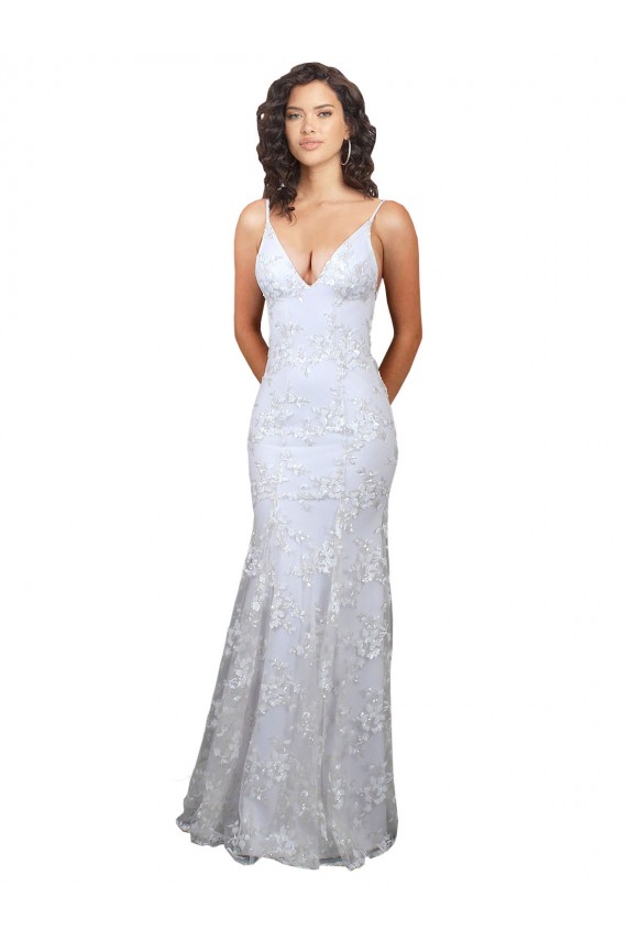 Bianco Stile sirena Alto Collo Crespo Elastico Paillettes Tulle Lunga Formali Abiti da damigella donore / Abiti da sera / Abiti da ballo Basso Prezzo