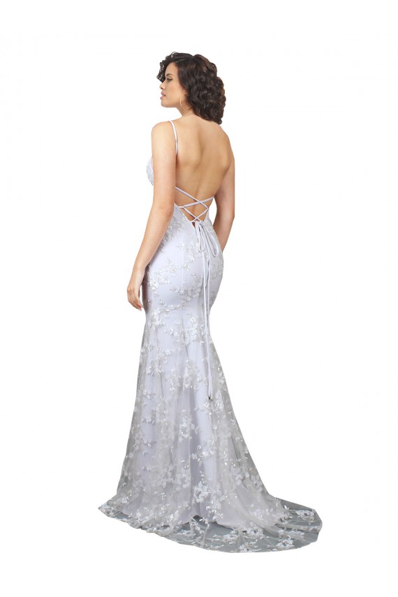 Bianco Stile sirena Alto Collo Crespo Elastico Paillettes Tulle Lunga Formali Abiti da damigella donore / Abiti da sera / Abiti da ballo Basso Prezzo