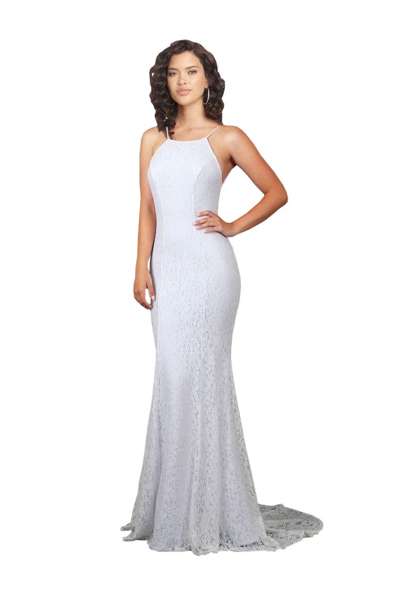 Bianco Stile sirena Alto Collo Sweep treno Pizzo Abiti da sposa Basso Prezzo