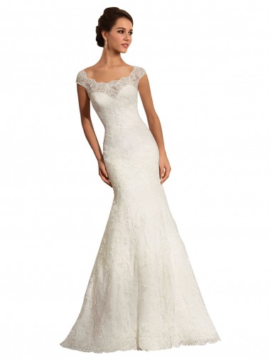Bianco Stile sirena Barca Pizzo Abiti da sposa Basso Prezzo