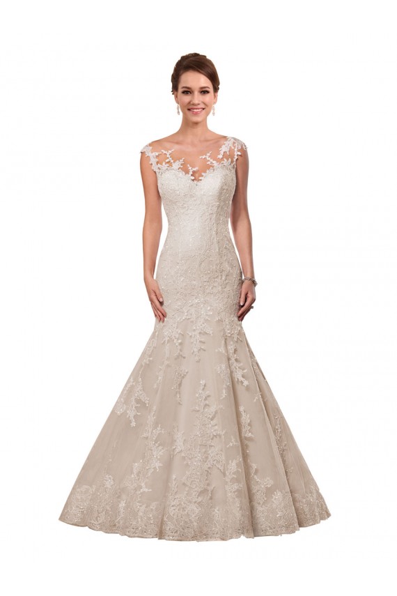 Bianco Stile sirena Illusione Pizzo Abiti da sposa Basso Prezzo