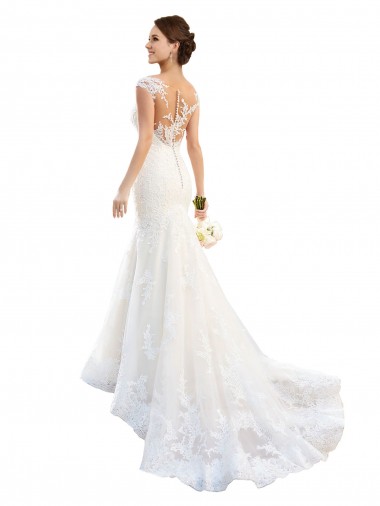 Bianco Stile sirena Illusione Pizzo Abiti da sposa Basso Prezzo