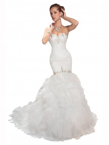 Bianco Stile sirena Innamorato Tulle Abiti da sposa Basso Prezzo