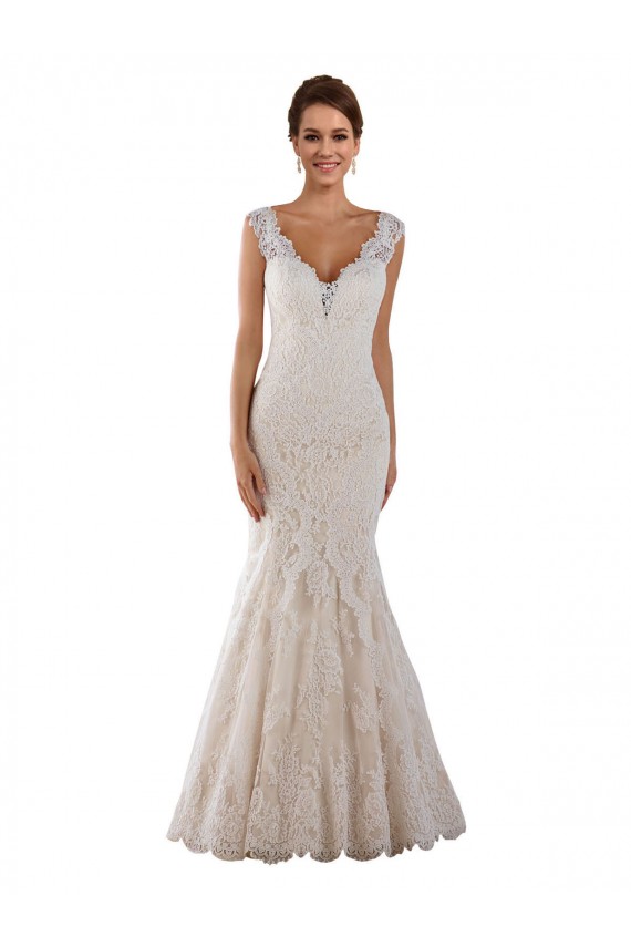 Bianco Stile sirena Scollatura a V Pizzo Abiti da sposa Basso Prezzo