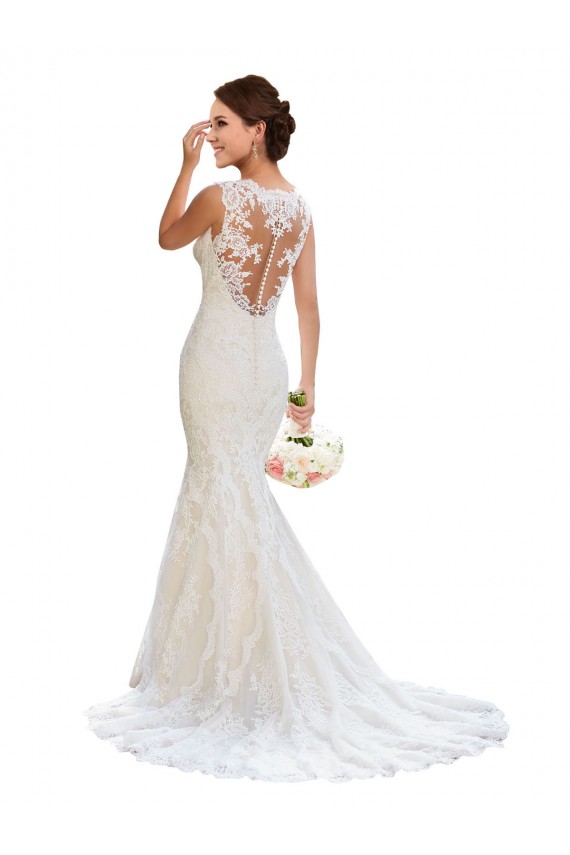 Bianco Stile sirena Scollatura a V Pizzo Abiti da sposa Basso Prezzo