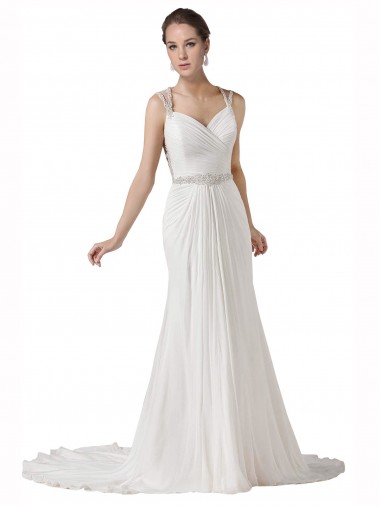 Bianco Tubino Innamorato Chiffona Spiaggia Abiti da sposa Basso Prezzo