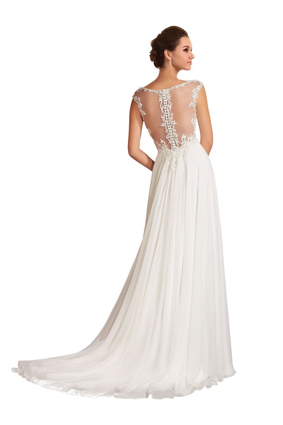 Bianco Tubino Scollatura a V Chiffona Pizzo Abiti da sposa Basso Prezzo