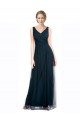 Blu 7 Linea A Scollatura a V Tulle Lunga Abiti da damigella donore Basso Prezzo