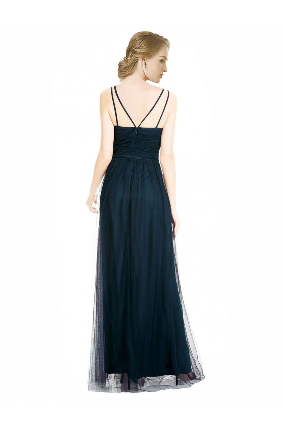 Blu 7 Linea A Scollatura a V Tulle Lunga Abiti da damigella donore Basso Prezzo