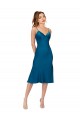 Blu Pavone Linea A Scollatura a V Midi Raso Setoso Corto Abiti da damigella donore / Abiti da ballo / Abiti da cocktail Basso Prezzo