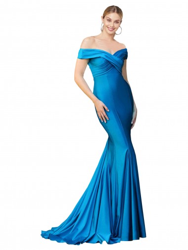 Blu Pavone Stile sirena Raso Lunga Formali Abiti da damigella donore / Abiti da sera / Abiti da ballo Basso Prezzo