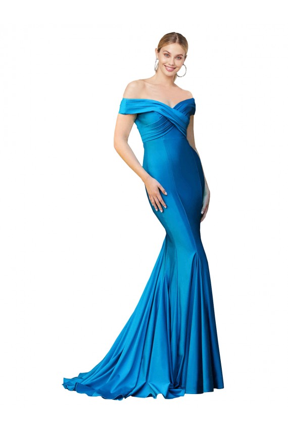 Blu Pavone Stile sirena Raso Lunga Formali Abiti da damigella donore / Abiti da sera / Abiti da ballo Basso Prezzo
