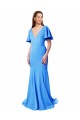 Blu Pavone Stile sirena Scollatura a V Sweep treno Crespo Elastico Lunga Abiti da damigella donore / Abiti da ballo Basso Prezzo