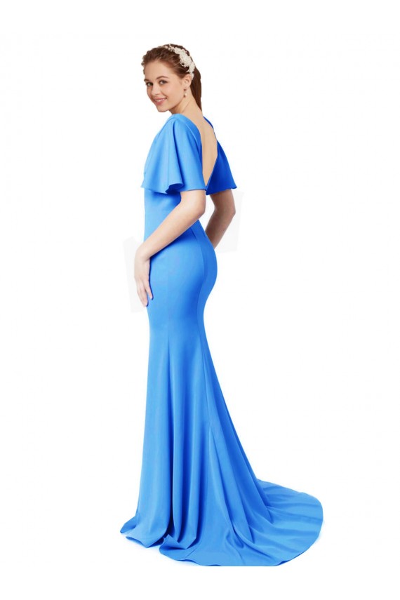 Blu Pavone Stile sirena Scollatura a V Sweep treno Crespo Elastico Lunga Abiti da damigella donore / Abiti da ballo Basso Prezzo