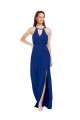 Blu Reale Linea A Alto Collo Chiffona Lunga Abiti da damigella donore Basso Prezzo