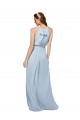 Blu Reale Linea A Alto Collo Chiffona Lunga Abiti da damigella donore Basso Prezzo