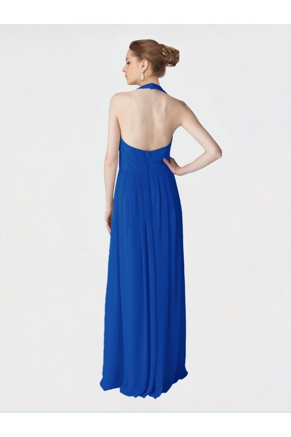 Blu Reale Linea A Capestro Chiffona Lunga Abiti da damigella donore Basso Prezzo