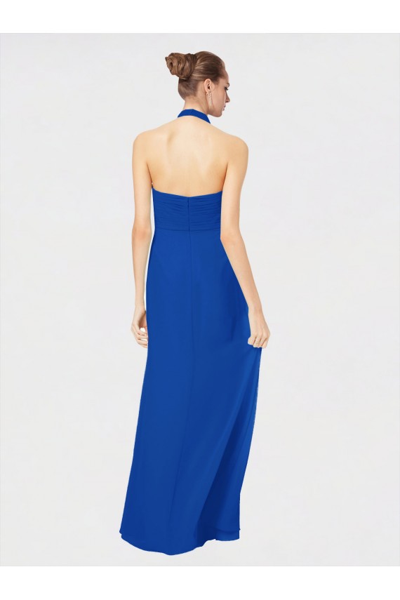 Blu Reale Linea A Capestro Chiffona Lunga Abiti da damigella donore Basso Prezzo