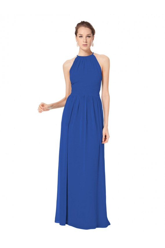 Blu Reale Linea A Capestro Chiffona Lunga Abiti da damigella donore Basso Prezzo