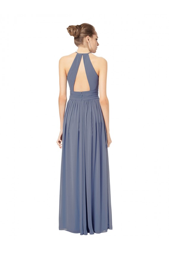 Blu Reale Linea A Capestro Chiffona Lunga Abiti da damigella donore Basso Prezzo