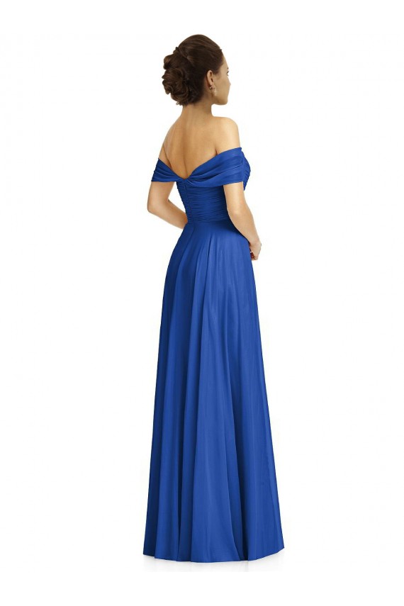 Blu Reale Linea A Chiffona Lunga Abiti da damigella donore Basso Prezzo