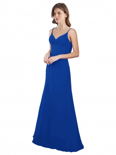 Blu Reale Linea A Innamorato Chiffona Lunga Abiti da damigella donore Basso Prezzo