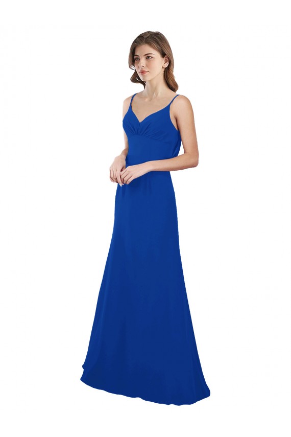 Blu Reale Linea A Innamorato Chiffona Lunga Abiti da damigella donore Basso Prezzo