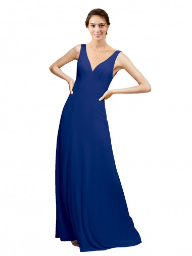 Blu Reale Linea A Scollatura a V Chiffona Lunga Abiti da damigella donore Basso Prezzo