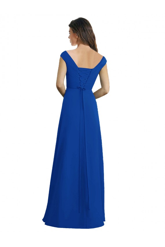 Blu Reale Linea A Scollatura a V Chiffona Lunga Abiti da damigella donore Basso Prezzo