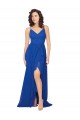 Blu Reale Linea A Scollatura a V Chiffona Lunga Abiti da damigella donore Basso Prezzo